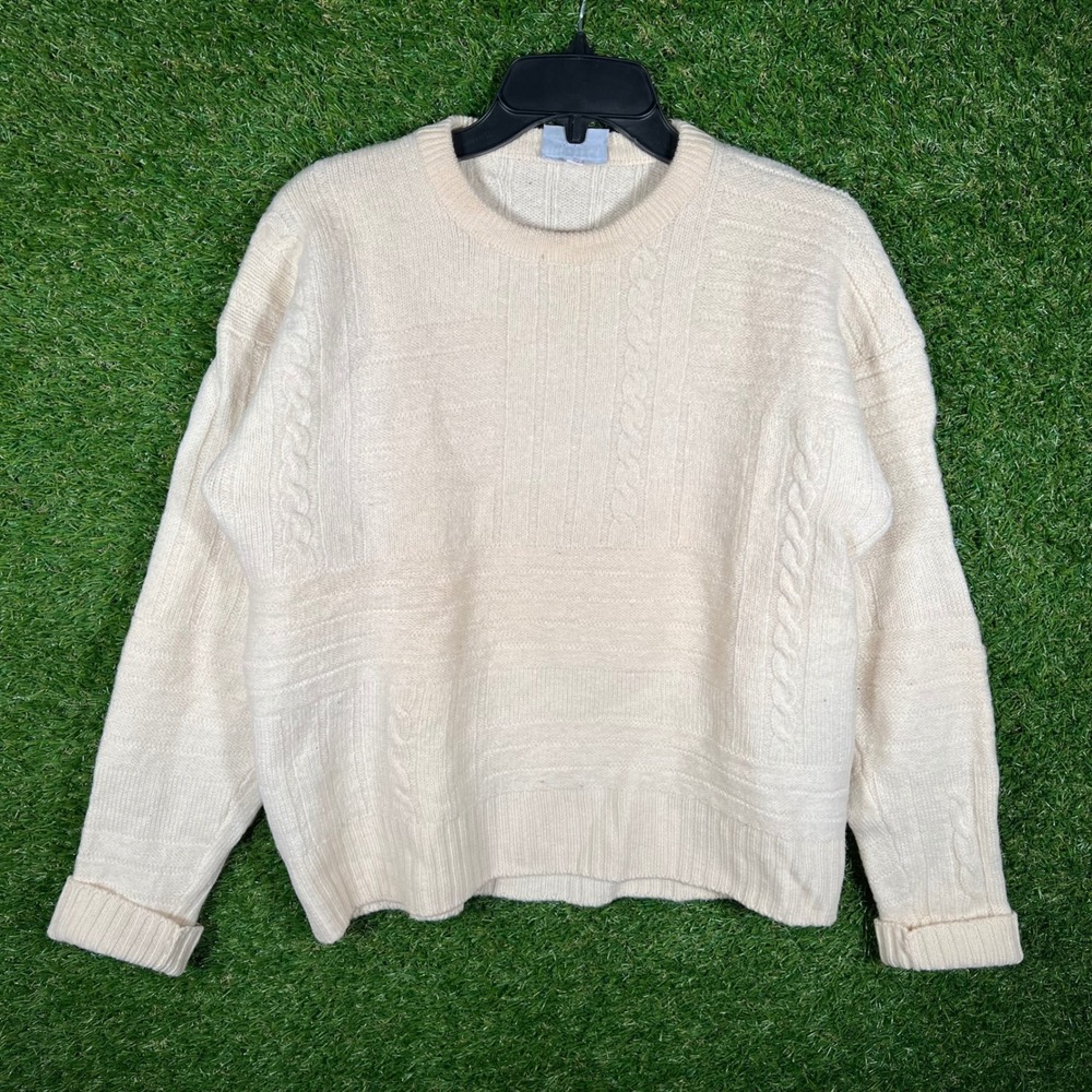 Vintage Meister Wool Cable‎ Knit Sweater Mens Medium Cream White Crewneck